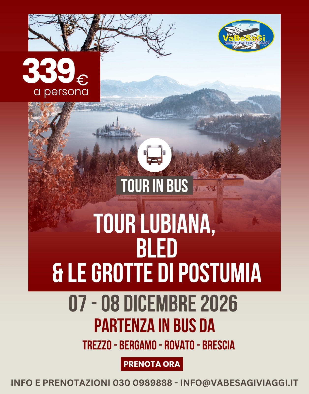 Tour Lubiana, Bled & le Grotte di Postumia